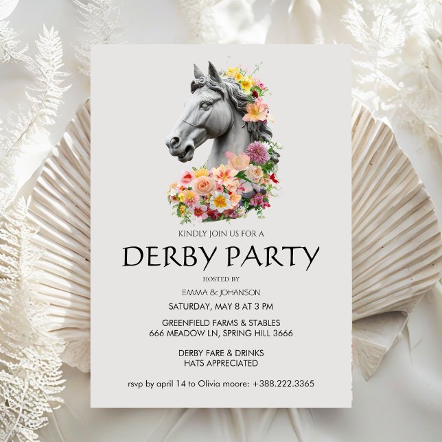 Invitation Cheval gris élégant buste Couronne florale Der Ken (Créateur téléchargé)