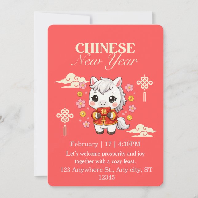 Invitation Cheval Kawaii Nouvel An Chinois  (Devant)