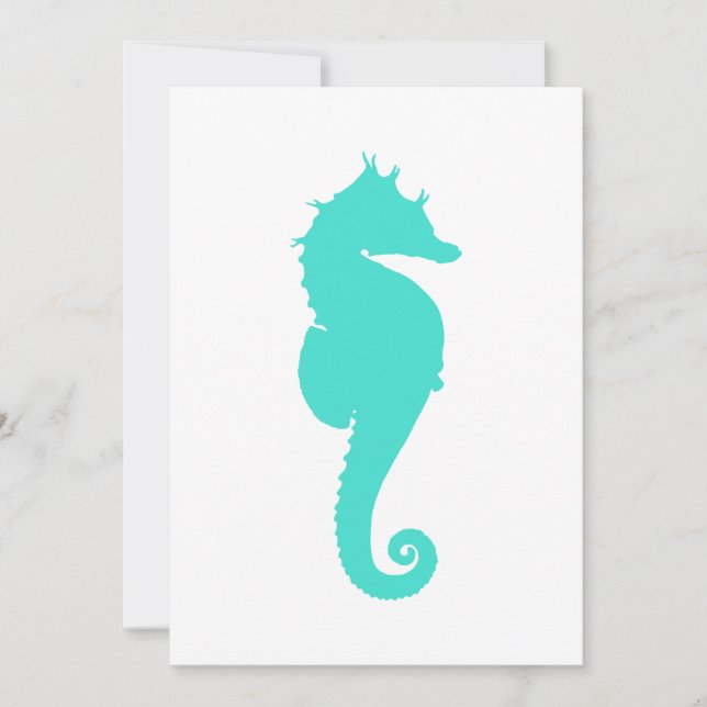 Invitation Cheval Marin Turquoise sur Fond Blanc (Devant)