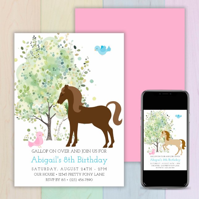 Invitation Cheval mignon, Arbres, Pony Rides Anniversaire équ (Cute Horse, Trees, Pony Rides Equestrian Birthday Invitation)