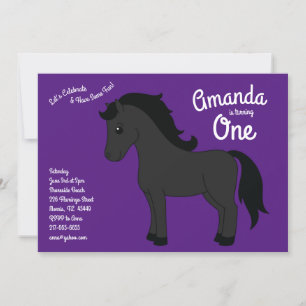 Invitation Cheval mignon enfants 1er anniversaire fête violet