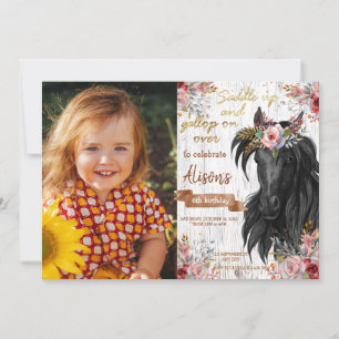 Invitation Cheval mignon rose fête d'anniversaire