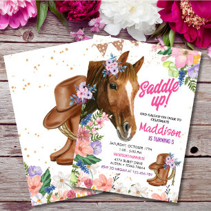 Invitation Cheval Party Cowgirl rose Floral Anniversaire