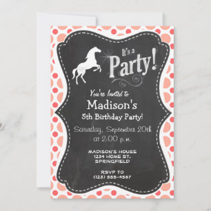 Invitation Cheval ; Pois roses et coraux