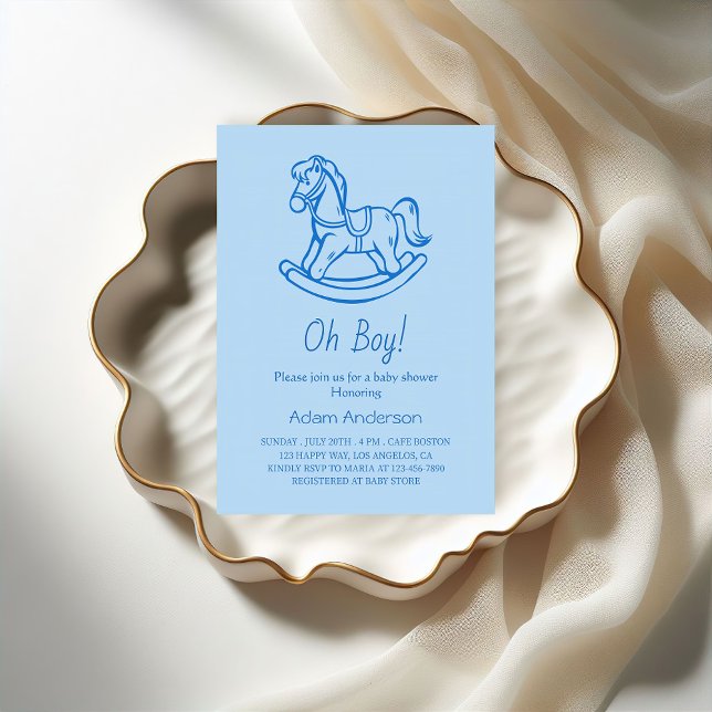 Invitation Cheval Rocking Oh Baby shower garçon | Élégant et  (Créateur téléchargé)