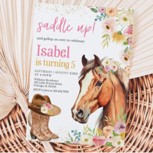 Invitation Cheval rose - Éditable - Cheval - Vache - Fille An