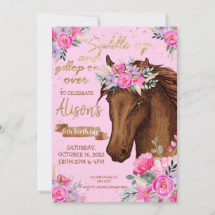 Invitation Cheval rose Fête d'Anniversaire
