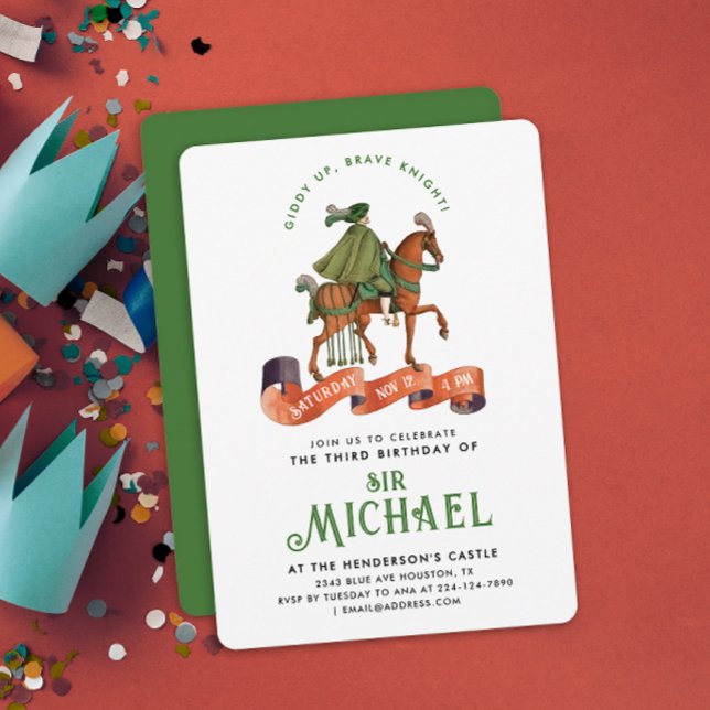 Invitation Cheval royal de noble chevalier médiéval vert styl (Créateur téléchargé)