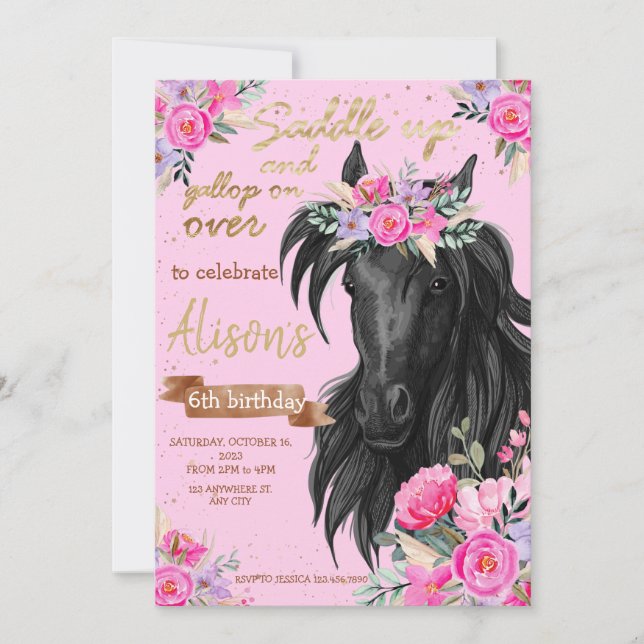 Invitation Cheval Saddup Cowgirl Anniversaire (Devant)