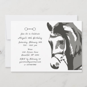 Invitation Cheval Sketch et Snaffle Bit, Gris Anniversaire