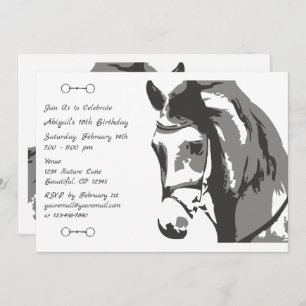 Invitation Cheval Sketch et Snaffle Bit, Gris Anniversaire