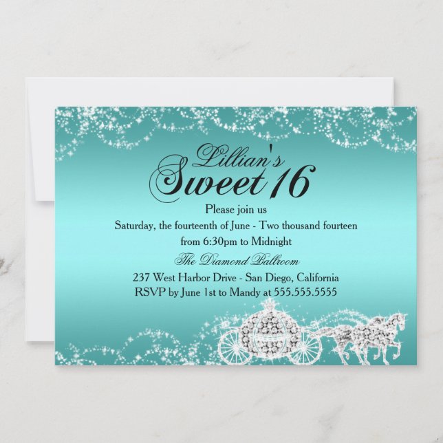 Invitation Cheval turquoise & Carriage Princess Sweet 16 Invi (Devant)