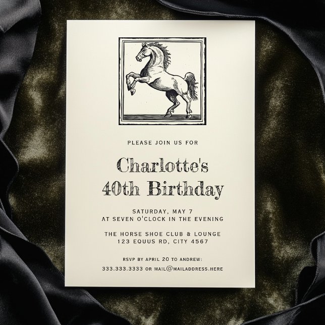 Invitation Cheval vintage Equestrian Adulte 40e Anniversaire (Créateur téléchargé)