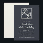 Invitation Cheval vintage Equestrian Adulte 40e Anniversaire<br><div class="desc">Vintage Horse Equestrian 40th Birthday Party Invitation Modèle avec un arrière - plan gris foncé et une illustration de style vintage d'un cheval. Tous les éléments textuels de cette invitation à cheval peuvent être changés afin que ce design puisse être utilisé pour n'importe quelle fête d'anniversaire équestre ou d'autres événements...</div>