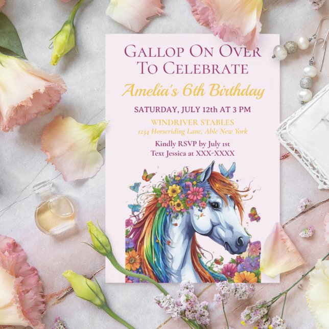 Invitation Cheval Whimsical Floral Equestriday (Whimsical Floral Horse Birthday Invitation)