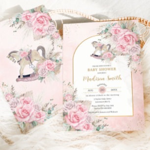 Invitation Cheval Whimsical Rocse Pampas Herbe Rose Floral