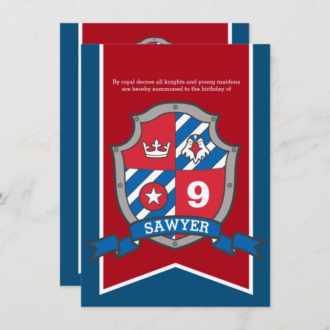 Invitation Chevalier anniversaire de enfant médiéval fête rou (Devant / Derrière)