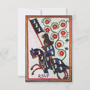 Invitation CHEVALIER BLEU SUR HORSEBACK PARCHEMENT MÉDIÉVAL r