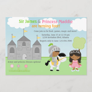Invitation Chevalier et princesse Twins Joint Party