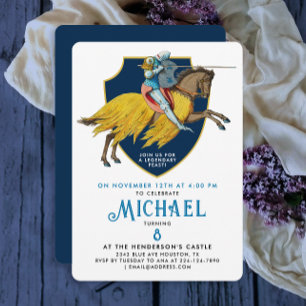 Invitation Chevalier Médiéval Armuré Bleu Stylé