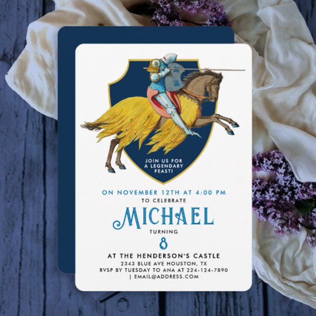 Invitation Chevalier Médiéval Armuré Bleu Stylé  (Créateur téléchargé)