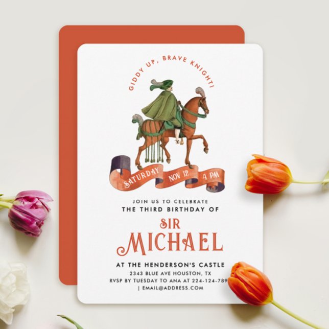 Invitation Chevalier médiéval équestre orange élégant  (Créateur téléchargé)