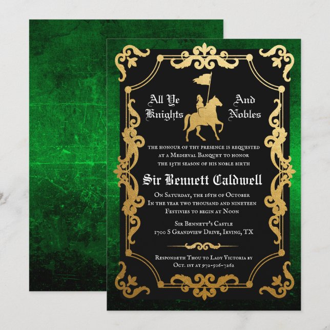 Invitation Chevalier médiéval Jousting Anniversaire Invitatio (Devant / Derrière)