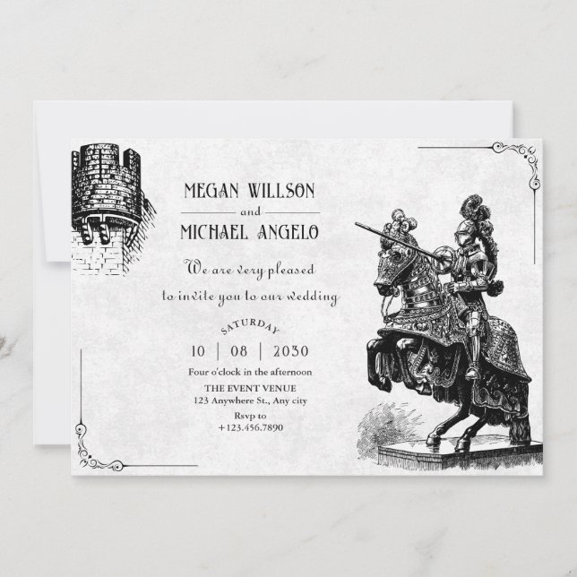 Invitation Chevalier vintage à cheval avec mariage d'épée (Devant)