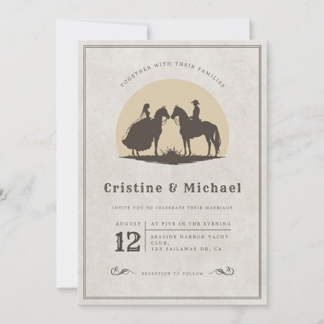 Invitation chevaliers silhouette Cowboy mariage (Devant)