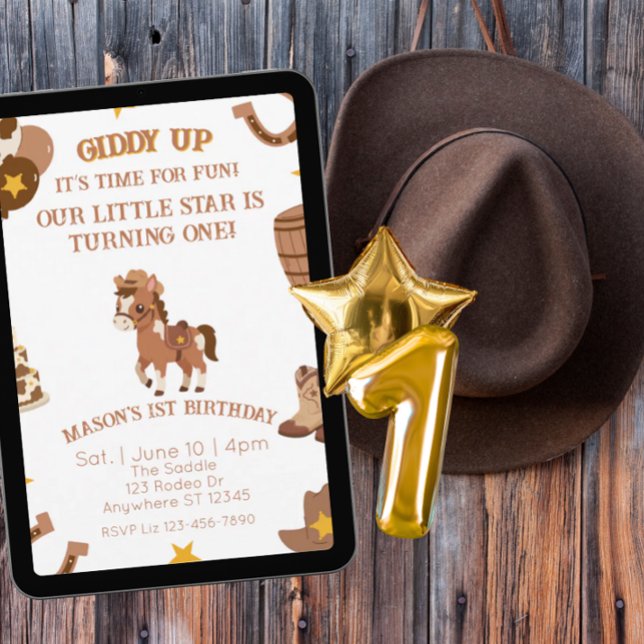 Invitation Chevauche Cheval, Anniversaire Western 1 an (Créateur téléchargé)