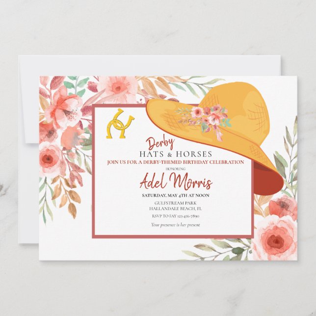Invitation Chevaux casquette et fleurs Debby-Theme Anniversai (Devant)