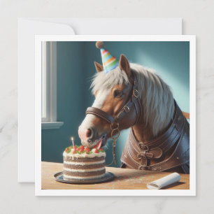 Invitation Chevaux célébrant l'anniversaire avec gâteau et ca