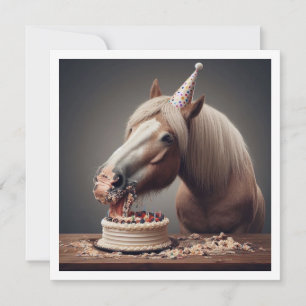 Invitation Chevaux célébrant l'anniversaire avec gâteau et ca