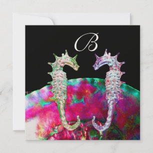 Invitation CHEVAUX DE MER MONOGRAMME DE MARIAGE, bleu rose no