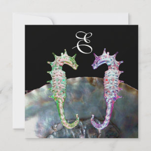 Invitation CHEVAUX DE MER MONOGRAMME DE MARIAGE, rose blanc n