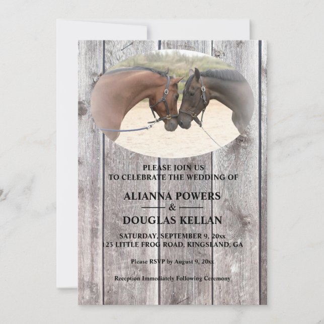 Invitation Chevaux de pays Gris Barnboard Mariage (Devant)