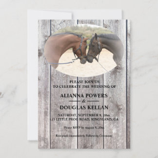 Invitation Chevaux de pays Gris Barnboard Mariage