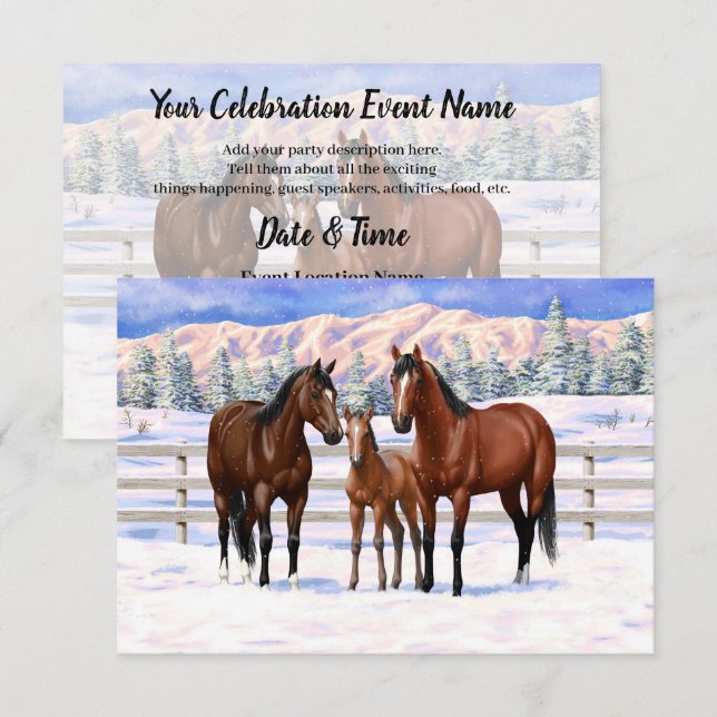 Invitation Chevaux Du Quartier De La Baie Brown En Neige (Devant / Derrière)