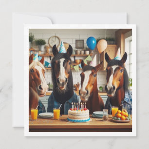 Invitation Chevaux fêtant l'anniversaire avec gâteau et casqu