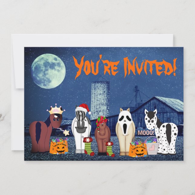 Invitation Chevaux mignons en costumes ~ Horse Halloween Part (Devant)