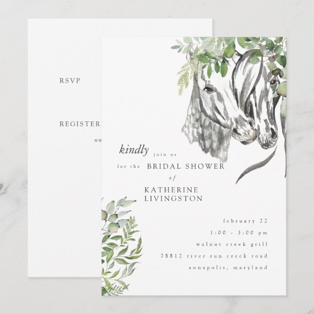 Invitation Chevaux rustiques Nuzzer Fête des mariées neutre (Devant / Derrière)