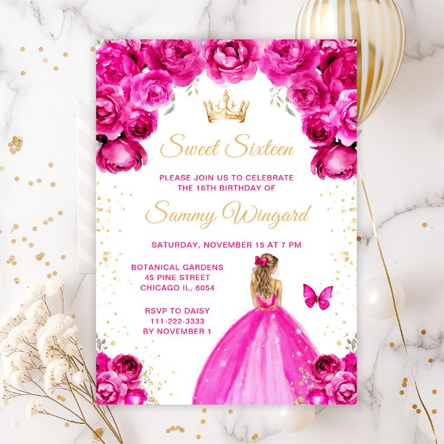 Invitation Cheveux Blond Rose Chaud Princesse Sweet Seize Ans (Créateur téléchargé)