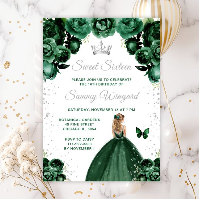 Invitation Cheveux Blonde Vert foncé Princesse Sweet sixteen (Créateur téléchargé)