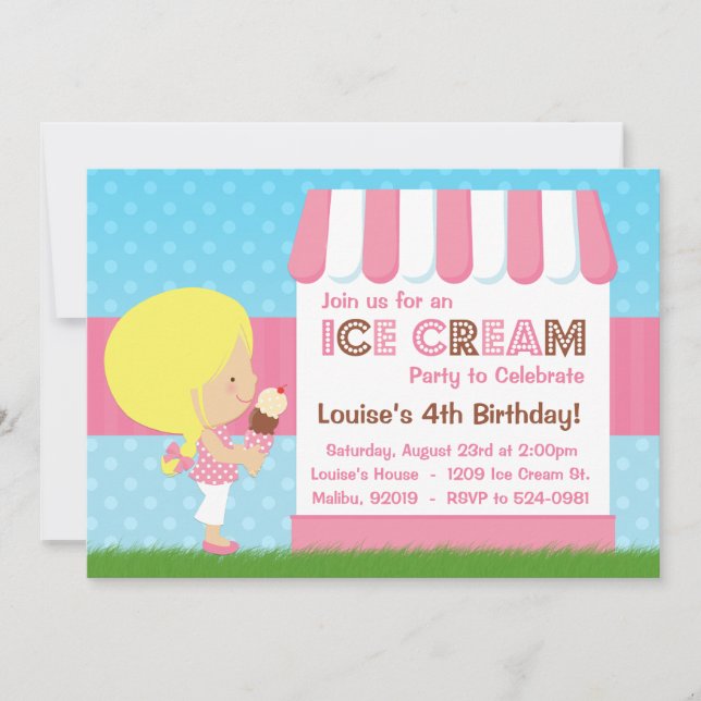 Invitation Cheveux blonds de fête d'anniversaire de crème (Devant)