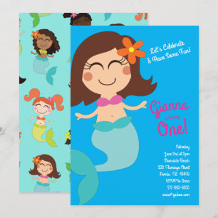 Invitation Cheveux Brown Anniversaires de enfants de sirène