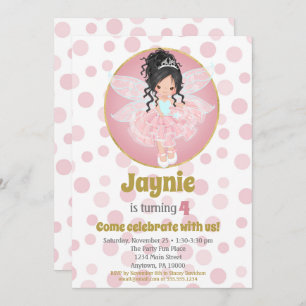 Invitation Cheveux noirs Filles Fées Rose Anniversaire Invita