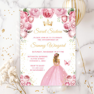 Invitation Cheveux rose vif Princesse Sweet sixteen