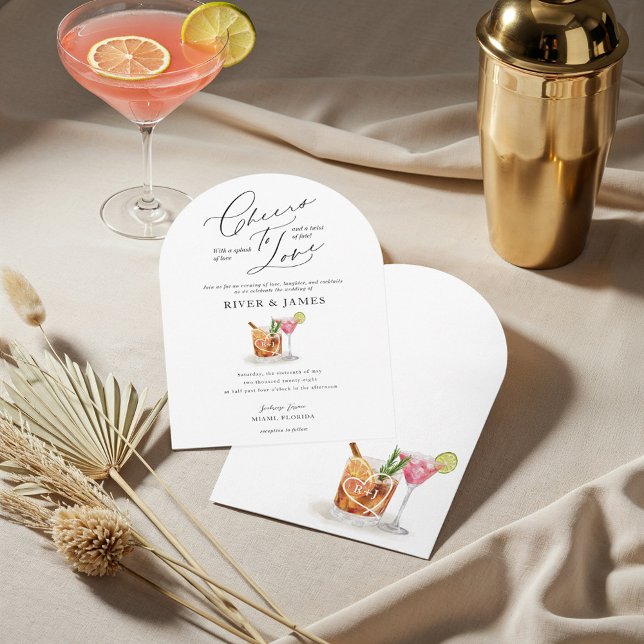 Invitation Cheveux to Love Watercolor Couples Cocktail Mariag (Cheers to Love Watercolor Couples Cocktail Wedding Invitation)