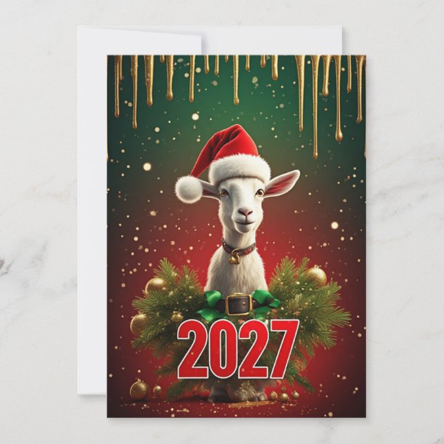 Invitation Chèvre de Noël 2027 | Drôle de vœu de fête de fin  (Devant)