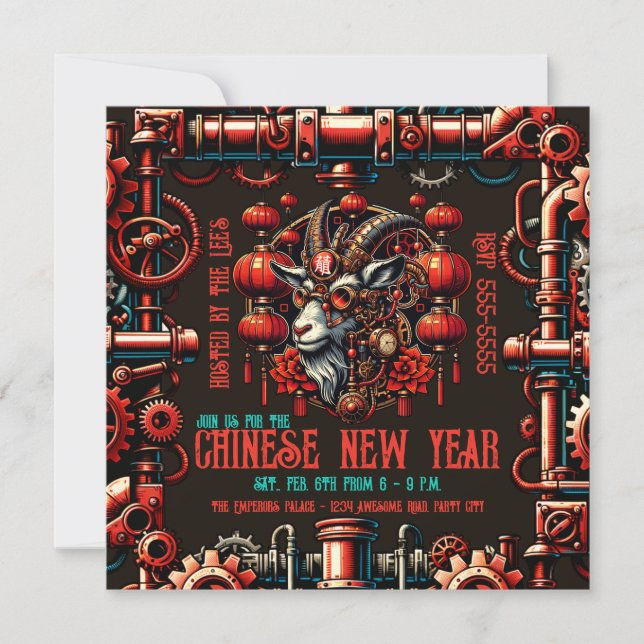 Invitation Chèvre du Nouvel An Chinois Steampunk (Devant)